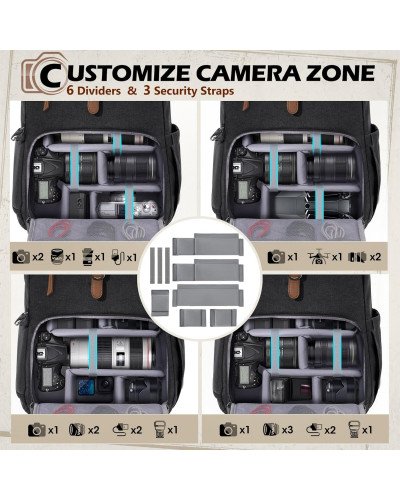 Camera Bag DSLR/SLR/Mirrorless Camera Backpack for Photographers Photography Case Backpacks With 15.6" Laptop Compartment