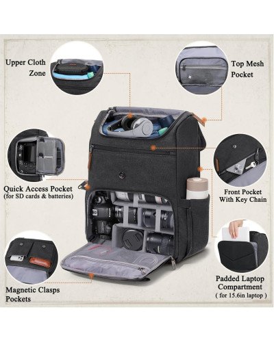 Camera Bag DSLR/SLR/Mirrorless Camera Backpack for Photographers Photography Case Backpacks With 15.6" Laptop Compartment