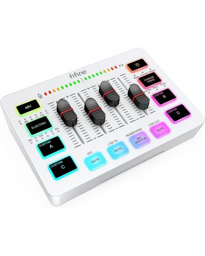 FIFINE AmpliGame SC3 Gaming USB Mixer Audio Mixer for Streaming & Podcast White