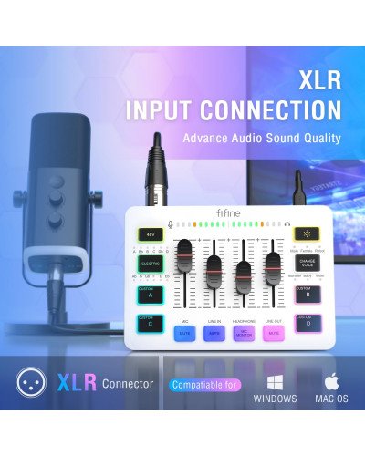 FIFINE AmpliGame SC3 Gaming USB Mixer Audio Mixer for Streaming & Podcast White