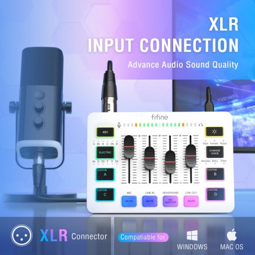 FIFINE AmpliGame SC3 Gaming USB Mixer Audio Mixer for Streaming & Podcast White