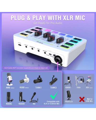 FIFINE AmpliGame SC3 Gaming USB Mixer Audio Mixer for Streaming & Podcast White FIFINE AmpliGame SC3 Gaming USB Mixer Audio Mixer for Streaming & Podcast White