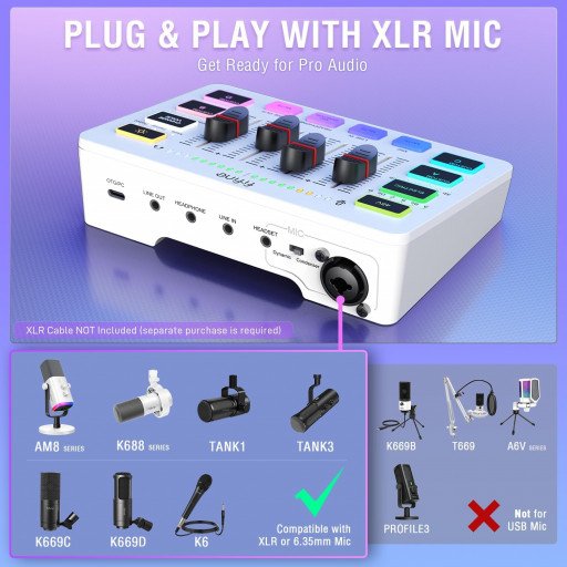 FIFINE AmpliGame SC3 Gaming USB Mixer Audio Mixer for Streaming & Podcast White