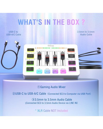 FIFINE AmpliGame SC3 Gaming USB Mixer Audio Mixer for Streaming & Podcast White FIFINE AmpliGame SC3 Gaming USB Mixer Audio Mixer for Streaming & Podcast White