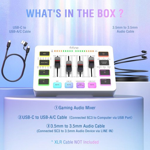 FIFINE AmpliGame SC3 Gaming USB Mixer Audio Mixer for Streaming & Podcast White
