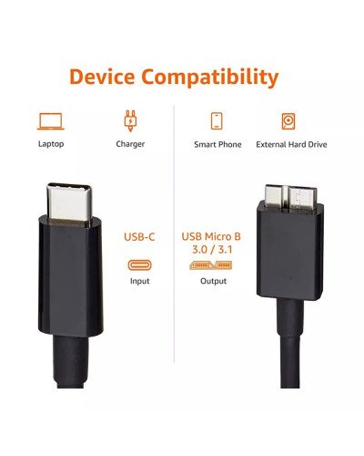 Type-C to Micro B External Hard Drive Cable 1M