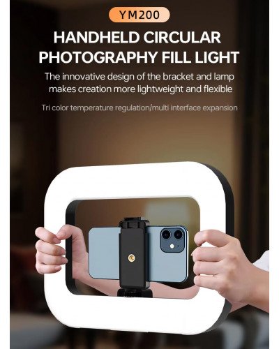 YM-200 Rechargeable 20W Selfie Portable Ring Light Phone Adjustable Fill Ring Light
