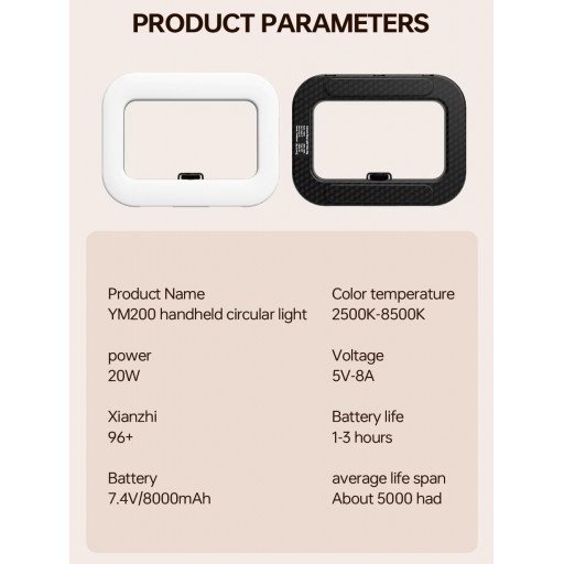 YM-200 Rechargeable 20W Selfie Portable Ring Light Phone Adjustable Fill Ring Light