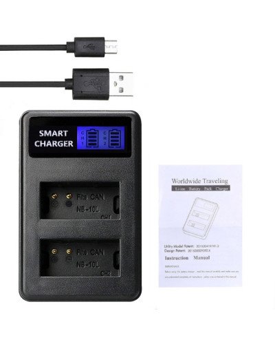 NB-10L Battery Charger LCD Smart USB Dual Channel Charger