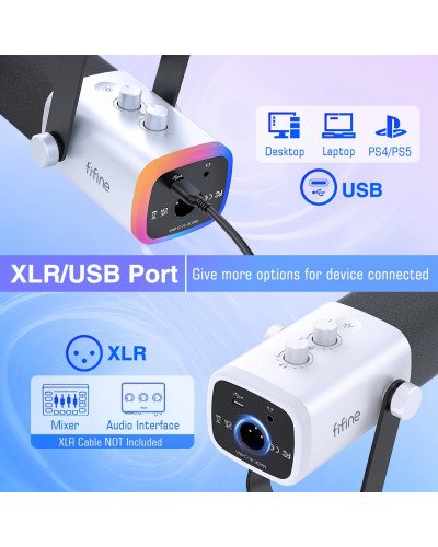 FIFINE Ampligame AM8T USB/XLR Gaming Microphone Kit (White)