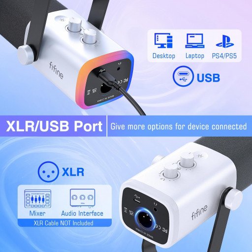 FIFINE Ampligame AM8T USB/XLR Gaming Microphone Kit (White)