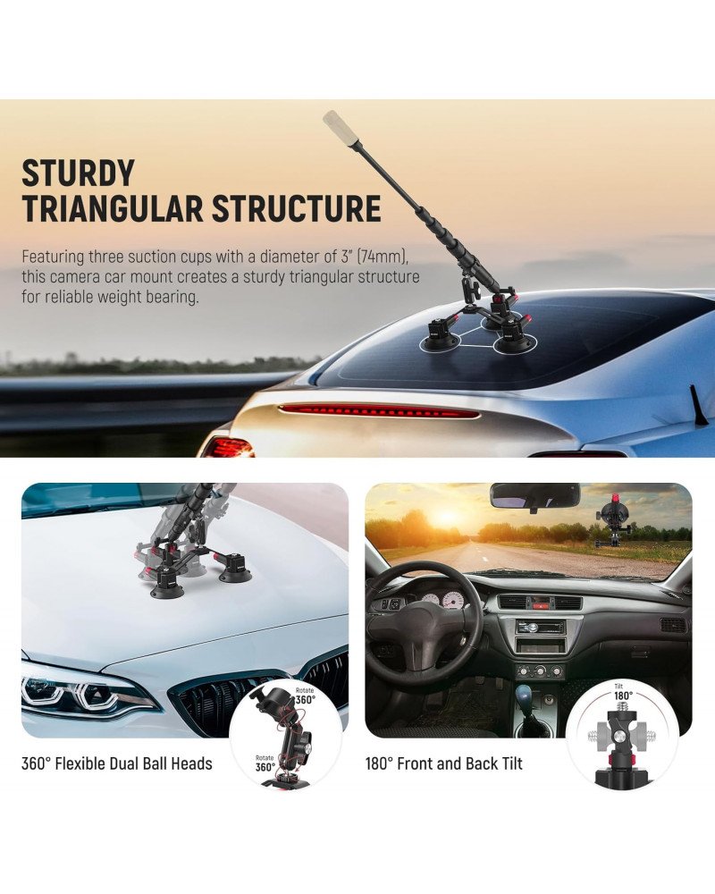NEEWER CA065 Triple Suction Cup Camera Car Mount