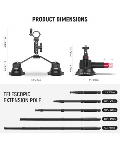 NEEWER CA065 Triple Suction Cup Camera Car Mount