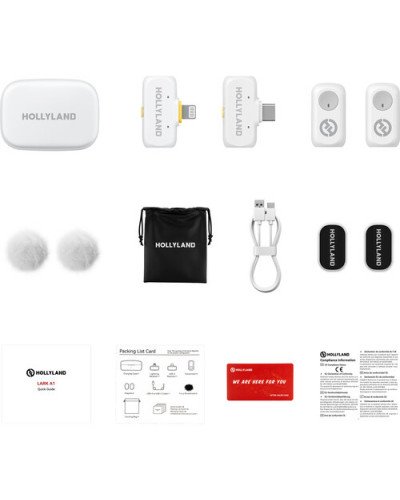 Hollyland LARK A1 Combo 2-Person Wireless Microphone System with USB-C and Lightning Connectors (Ivory White)