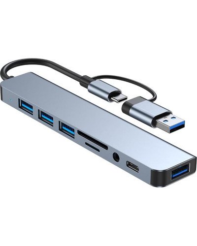 Type-C/USB 8-in-1 Hub USB 2.0*3 USB 3.0 USB-C SD Micro SD Audio