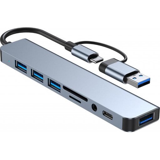Type-C/USB 8-in-1 Hub USB 2.0*3 USB 3.0 USB-C SD Micro SD Audio