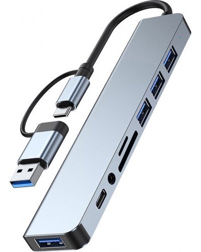 Type-C/USB 8-in-1 Hub USB 2.0*3 USB 3.0 USB-C SD Micro SD Audio