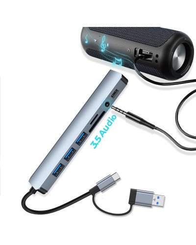 Type-C/USB 8-in-1 Hub USB 2.0*3 USB 3.0 USB-C SD Micro SD Audio