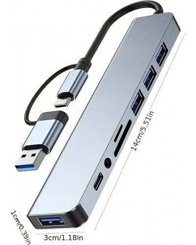 Type-C/USB 8-in-1 Hub USB 2.0*3 USB 3.0 USB-C SD Micro SD Audio