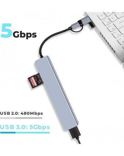 Type-C/USB 8-in-1 Hub USB 2.0*3 USB 3.0 USB-C SD Micro SD Audio