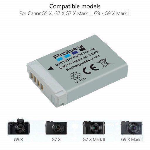 NB-13L for Camera Battery Powershot G1 X Mark II, G5X, G5 X Mark II, G7X, G7X Mark II, G7 X Mark III, G9X, N100, SX620 HS