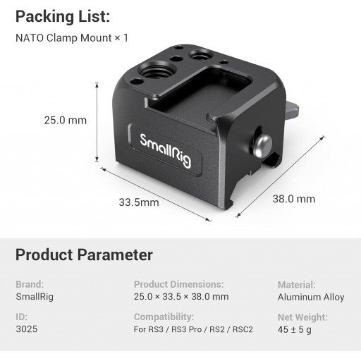 SmallRig NATO Clamp Accessory Mount for DJI RS 2/ RSC 2/ RS 3/ RS 3 Pro/ RS 4/ RS 4 Pro/ RS 4 Mini/ RS 5