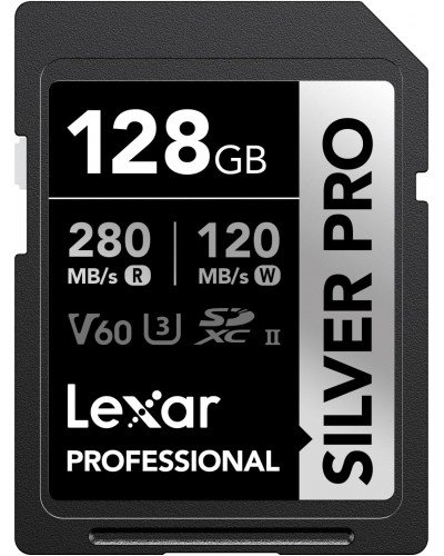 Lexar 128GB Professional SILVER PRO UHS-II V60 SDXC Memory Card R:280MB/s W:120MB/s