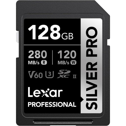 Lexar 128GB Professional SILVER PRO UHS-II V60 SDXC Memory Card R:280MB/s W:120MB/s