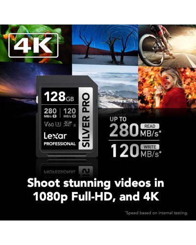 Lexar 128GB Professional SILVER PRO UHS-II V60 SDXC Memory Card R:280MB/s W:120MB/s