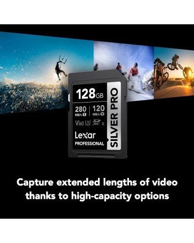Lexar 128GB Professional SILVER PRO UHS-II V60 SDXC Memory Card R:280MB/s W:120MB/s