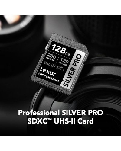 Lexar 128GB Professional SILVER PRO UHS-II V60 SDXC Memory Card R:280MB/s W:120MB/s