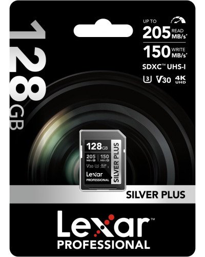 Lexar 128GB Professional SILVER PLUS UHS-I V30 SDXC Memory Card R:205MB/s W:150MB/s
