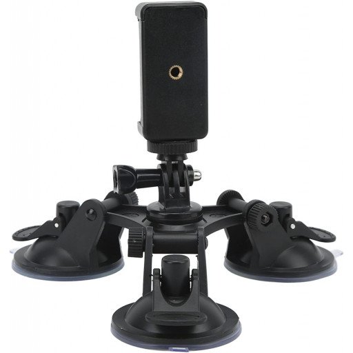Triple Suction Cup Mount with 1/4 Threaded Head 360 Degree Tripod Ball Head