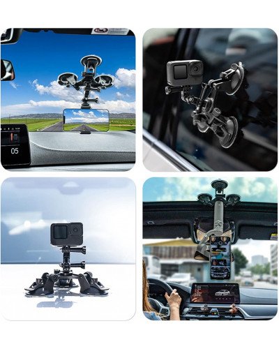 Triple Suction Cup Mount with 1/4 Threaded Head 360 Degree Tripod Ball Head