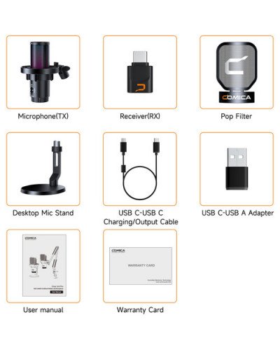 COMICA Audio EJoy Uni Pro D RGB Cardioid Condenser Wireless/USB-C Microphone with Desktop Stand