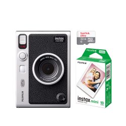 FUJIFILM INSTAX MINI EVO Hybrid Instant Camera Black with 32GB Memory Card&amp;Instant Film-10 Sheets