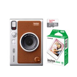 FUJIFILM INSTAX MINI EVO Hybrid Instant Camera Brown with 32GB Memory Card&amp;Instant Film-10 Sheets