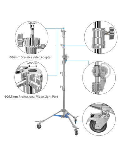 NiceFoto LS-M6 Stainless Steel Heavy Duty Adjustable Light Stand With Wheels and Arms NiceFoto LS-M6 Stainless Steel Heavy Duty Adjustable Light Stand With Wheels and Arms