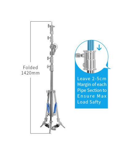 NiceFoto LS-M6 Stainless Steel Heavy Duty Adjustable Light Stand With Wheels and Arms