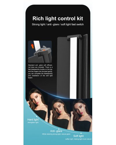 NiceFoto TC-C2 Bi-Color RGB 24W Handheld LED Light Wand with Barndoor