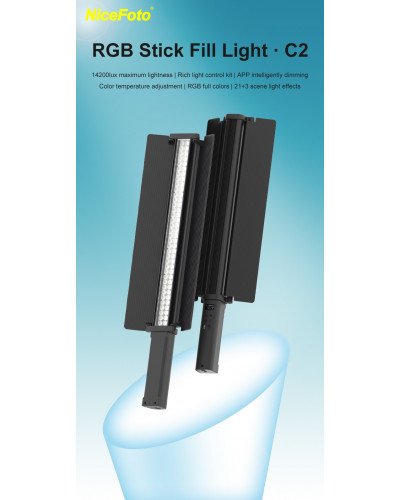 NiceFoto TC-C2 Bi-Color RGB 24W Handheld LED Light Wand with Barndoor