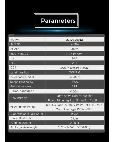 NiceFoto DL120-3000A 300W Bi-Color Umbrella Light(With Grid)