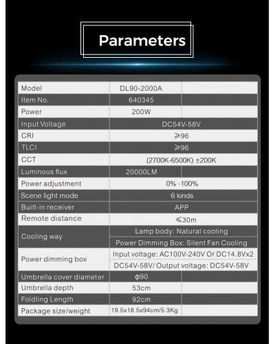 NiceFoto DL90-2000A 200W Bi-Color Umbrella Light(With Grid) NiceFoto DL90-2000A 200W Bi-Color Umbrella Light(With Grid)