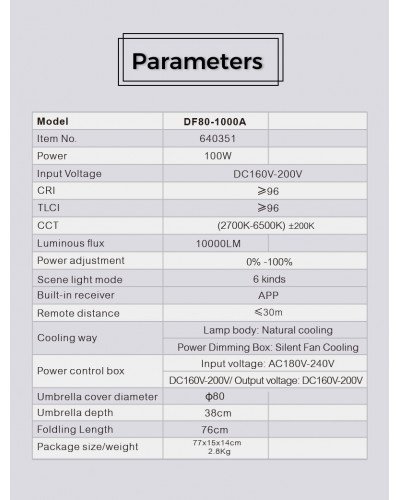 NiceFoto DF80-1000A 100W Bi-Color Umbrella Light(With Grid)
