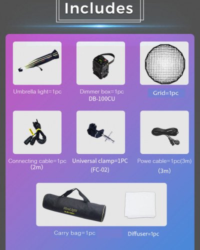 NiceFoto DL80-1000C 100W RGB Umbrella Light(With Grid)