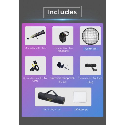 NiceFoto DL80-1000C 100W RGB Umbrella Light(With Grid)