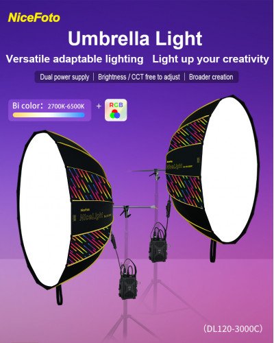 NiceFoto DL120-3000C 300W RGB Umbrella Light(With Grid)
