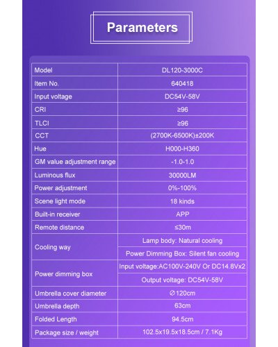 NiceFoto DL120-3000C 300W RGB Umbrella Light(With Grid)