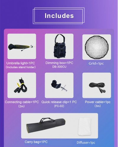 NiceFoto DL120-3000C 300W RGB Umbrella Light(With Grid)