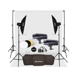 NiceFoto GY-180 2-Mini Studio Flash With White Background And Backdrop Stand